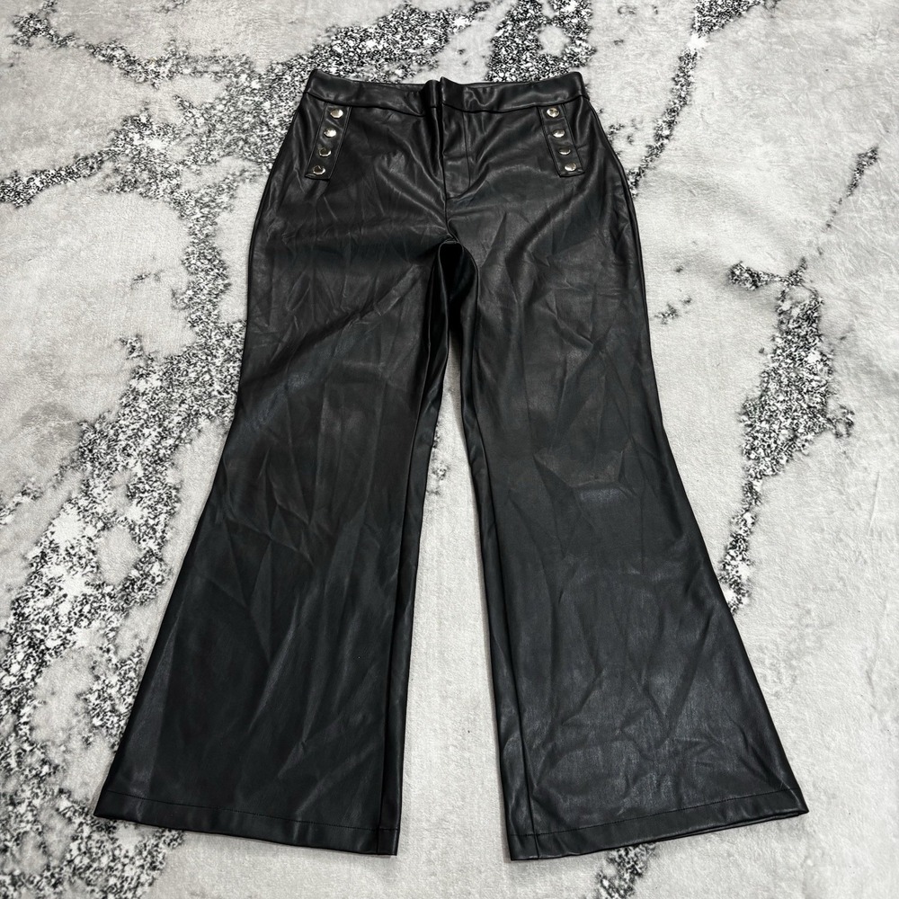 INC International Concepts Women's Sz 14 Black Faux Leather Flare Pants Studded